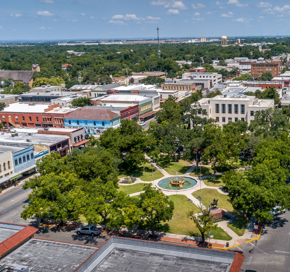 aerial view of downtown Seguin, TX